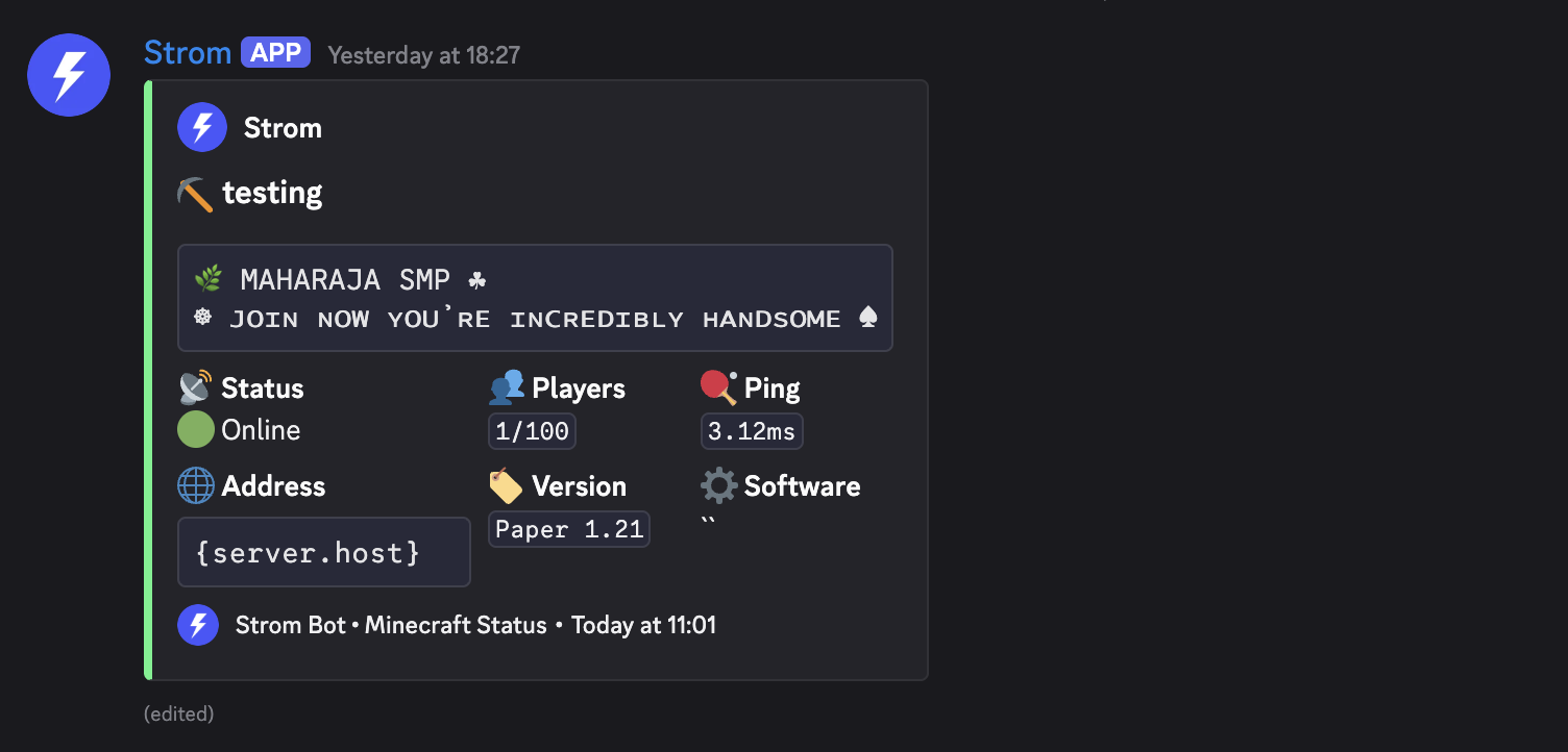 Minecraft Sample Status